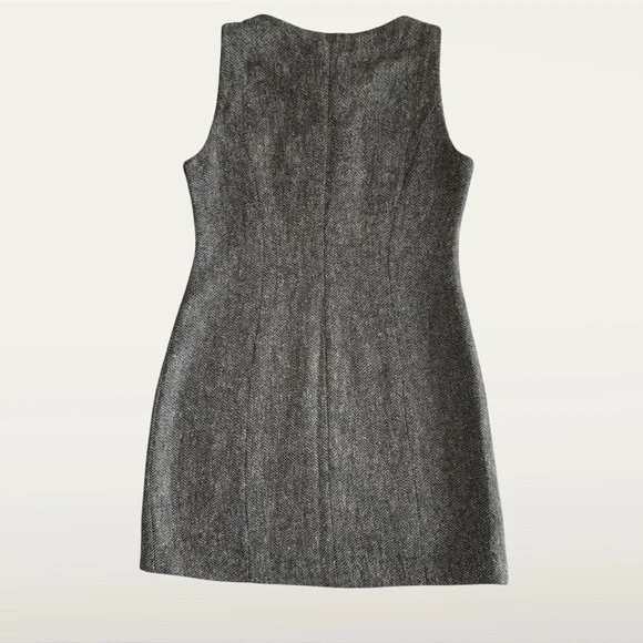 🛍️SALE🛍️ Custom-Tailored Black and Gray Wool Tweed Shift Sleeveless Dress - Picture 5 of 7